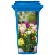 Pink And Yellow Flowers In A Field Wheelie Bin Sticker Panel